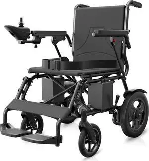 KERDOM Foldable Electric Wheelchair for Adults with Extended Range, Designed for All Terrains, Smart Electric Wheelchair for the Elderly and Adults Black - 73 LBS