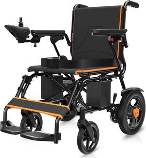 KERDOM Foldable Electric Wheelchair for Adults with Extended Range, Designed for All Terrains, Smart Electric Wheelchair for the Elderly and Adults Orange - 73LBS