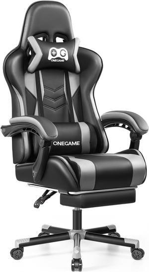 KERDOM Ergonomic Gaming Chair with Footrest and Lumbar Support, High-Back Racing-Style PC Chair, Adjustable PU Leather Office Chair Black / Grey