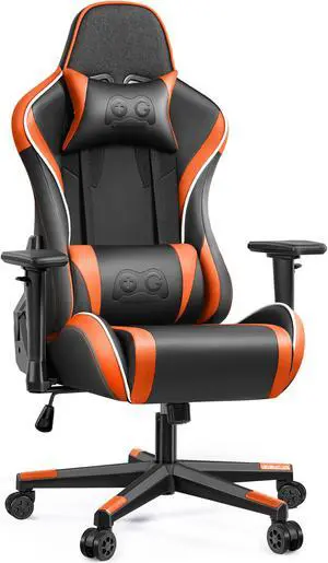 KERDOM Ergonomic Gaming Chair with 3D Armrests, Adjustable High-Back Computer Chair, Swivel Desk Chair with Lumbar Support for Gamers Black / Orange