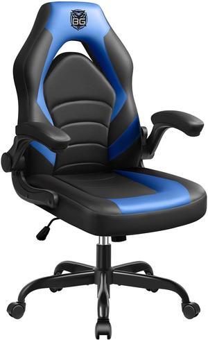 KERDOM Ergonomic Leather High-Back Gaming Chair, With Flip-Up Arms, Adjustable Lumbar Support, Swivel Tilt, and Smooth-Rolling Wheels, Ergonomic Office Desk Chair for Comfort and Style - Blue