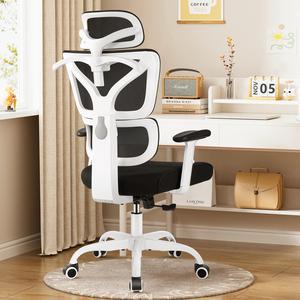 Office Chair Ergonomic Desk Chair, High Back Gaming Chair, Big and Tall Reclining Comfy Home Office Chair Lumbar Support Breathable Mesh Computer Chair Adjustable Armrests White