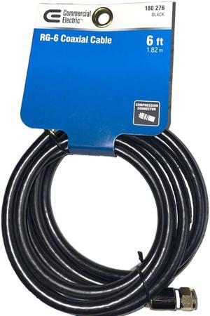 Commercial Electric RG-6 Coaxial Cable 6 FT New BLACK - F-Pin connectors