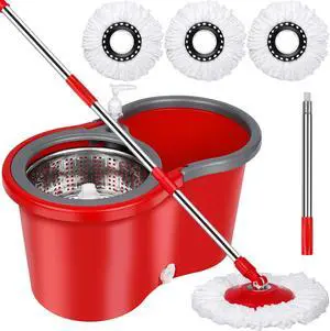 360° Microfiber Spin Mop & Bucket Set for Floor Cleaning, Easy Cleaning Mop Bucket with Wringer Set, 3pcs Microfiber Replacement Heads Mop