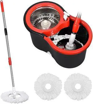 Mop and Bucket with Wringer Set Microfiber Spin Mop with Bucket and Dual Mop Heads Self Wringing 360° Spinning Mop