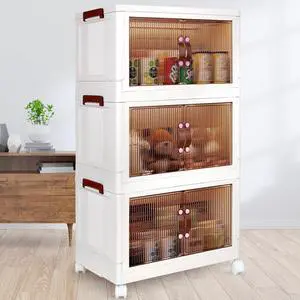 H BOP 3 Collapsible Storage Cabinet Box Organizers & Storage Containers w/ Wheels