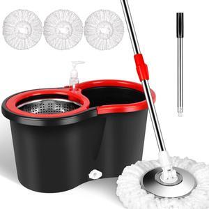 H BOP Spin Mop Bucket System EasyWring 360° Head Easy Spin Dry Floor Mop Bucket 3x Mop Head Microfiber