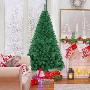 7ft Spruce Artificial Christmas Tree Green Holiday Christmas Pine Tree 1000 Branch Tips with Hinges and Foldable Base for Home Office Shops Party Decoration Indoor Outdoor
