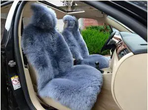 2pcs Genuine  Long Wool Sheepskin Car Seat Cover Fur Seat Covers UNIVERSAL FIT SINGLE FRONT HARMLESS Gray