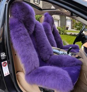 2pcs Genuine Sheepskin Seat Cover For Cars Sideless Lambskin Fur car Seat Cover Unviersal Fit Winter Warm Purple