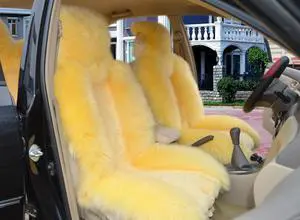 2pcs Natural Sheepskin Car Seat Covers For Cars Sideless Fur car Seat Cover Unviersal Fit Winter Warm Beige