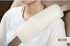 2pcs Soft Pink Sheepskin seat belt covers Safety Car Shoulder Pad Seatbelt Cover White