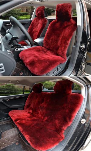 3pcs Luxury Australian Fur Seat Covers Full Set Universal Fit Whole Hide Sheepskin Seat Cover Suv airbag ready wine