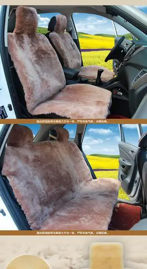 3pcs Luxury Australian Sheepskin Seat Covers Full Set Universal Fit Whole Hide Fur Seat Cover Suv airbag ready camel