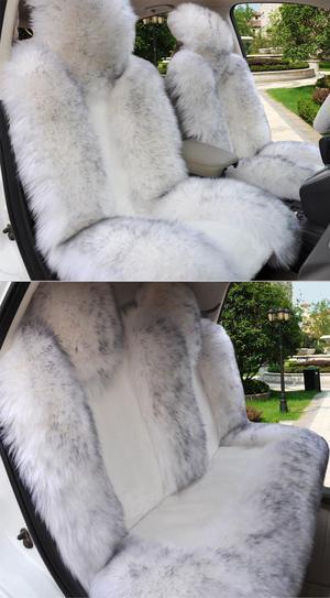 3pcs Australian Fur Car Seat Cover For Cars Sideless Sheepskin    Seat CoverS Unviersal Fit Winter Warm white with gray tip