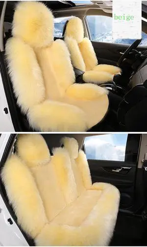 3pcs Genuine Sheepskin Car Seat Cushion For Cars Full Set Sideless Fur Seat Cover Unviersal Fit Winter Warm Beige