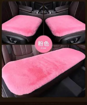 Imitation Rabbit Fur Seat Covers For Cars Winter Plush Car Seat Cover Faux sheepskin Seat Cushion Anti Slip Front Rear Seat Mat interior Styling Pink