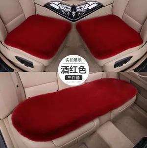 Imitation Rabbit Fur Seat Covers For Cars Winter Plush Car Seat Cover Faux sheepskin Seat Cushion Anti Slip Front Rear Seat Mat interior Styling wine