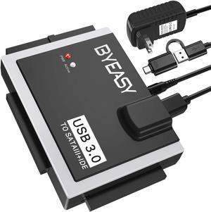 BYEASY SATA/IDE to USB 3.0 Adapter, USB-A and USB-C Plugs Hard Drive Adapter for Universal 2.5"/3.5" Inch IDE and SATA External HDD/SSD with 12V 2A Adapter, Support 12TB for Windows and Mac OS HD-02A