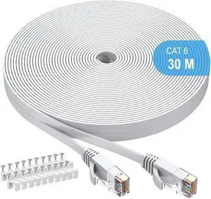 30m Cat6 Ethernet Cable, Long Internet Cables High-Speed Patch Cord 1Gbps for 250Mhz/s UTP  Suitable for Console,  Router, Modem, Patch Panel, notebooks, desktop computers, routers, switches, TV sets