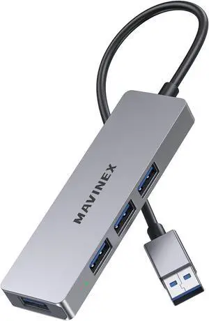 MAVINEX USB 3.0 Hub Aluminum 4 Ports Ultra Slim SuperSpeed 5Gbps USB Adapter Compatible with PC, MacBook, Surface Pro, XPS, Flash Drive, Mobile HDD
