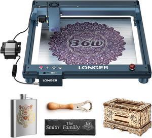 Longer laser B1 36W Laser Cutter And Engraver With a 32-bit High-speed Motherboard, 36,000mm/min Speed, and Air Assist. 180W Engraver for DIY, Laser Engraver for Wood and Metal, Acrylic, Leather, etc.