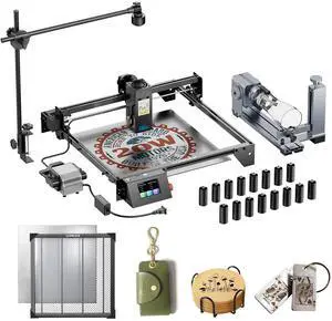 Longer RAY5 20W Laser Engraver with Air Assist Kit, 4-in-1 Rotary Roller, 16 Pcs Raiser, Camera Kits and Honeycomb panel 440*440mm, DIY, Cutting Tool for Metal Coloring, Acrylic, Wood, Glass, Leather.