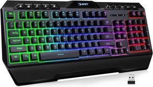 NPET K32 Wireless Gaming Keyboard RGB with Wrist Rest - Long-Lasting Rechargeable Battery - Quick and Quiet Typing - Water Resistant Backlit Wireless Keyboard for PC PS5 PS4 Xbox One Mac - Black