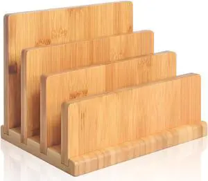 Bamboo Mail Organizer with Rubber Feets, wishacc Vertical Desk Letter/Envelope/File/Paper/Folder/Bill Holder for Office & Home, Small 3 Sections Desktop Office Supplies Incline Sorter Rack