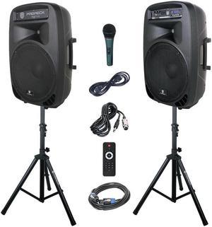 PRORECK Party 15 Portable 15-Inch 2000W 2-Way Powered PA Speaker System with Bluetooth/USB/SD Card Reader/ FM Radio/Remote Control/LED Light