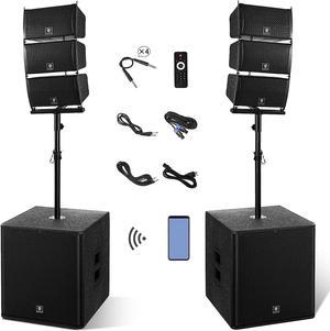 : PRORECK Club 3000 12-Inch 4000w DJ Powered PA Speaker System  Combo Set with Bluetooth USB Drive Read Function SD Card Remote Control,Two  subwoofers and 8 line Array Speakers Set for Church