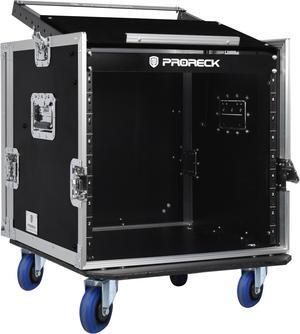 PRORECK 10U Rack/Road Case With Slant Mixer Top, And Casters, 20'' Rackable Depth, Plywood, 10U Installation Size, Pro Stage Performance.