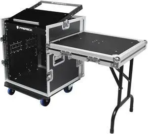 PRORECK 12U Rack/Road Case With Slant Mixer Top, One Side table And Casters, 20'' Rackable Depth, Plywood, 12U Installation Size, Pro Stage Performance.