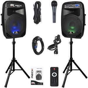 RECK DANCE 12 Portable 12-Inch 1000 Watts 2-Way Powered Dj/PA Speaker System Combo Set with Bluetooth/USB/SD Card Reader/FM Radio/Remote Control/Speaker Stand/Wired mic