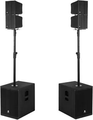 PRORECK Stage 1260 8000W P.M.P.O Stereo/Mono PA Speaker System, 4 Line Array Speakers, Dual 12'' Subwoofer with 4 DSP Presets, TWS Bluetooth, for Party/DJ/Wedding/Meeting