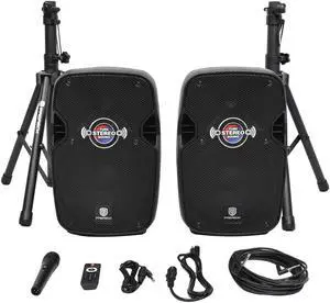 PRORECK Impact 10 10-Inch Stereo Speakers, 800W Peak Power Bluetooth PA Speaker System with Wired Microphone, Speaker Stands & Remote  Portable DJ Speaker for Parties, Events, Karaoke, Outdoor Use