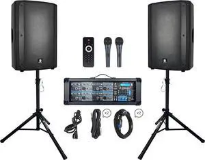 PRORECK Delta 158 2400W Bluetooth PA Speaker System with 8-Channel Powered Mixer, 2 15-Inch Passive Speakers, Stands, Reverb Effects, 15V Phantom Power. Perfect for DJs, Bands, Karaoke, Live Events. PRORECK Delta 158 2400W Bluetooth PA Speaker System with 8-Channel Powered Mixer, 2 15-Inch Passive Speakers, Stands, Reverb Effects, 15V Phantom Power. Perfect for DJs, Bands, Karaoke, Live Events.