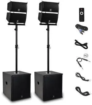 RECK 6000W P.M.P.O Stereo 15-inch Powered PA Speaker System DJ Combo Set, 4 Line Array Speakers and Two 15 inch Subwoofers with Bluetooth/USB/SD Card/Remote Control for Party DJ Wedding Meeting RECK 6000W P.M.P.O Stereo 15-inch Powered PA Speaker System DJ Combo Set, 4 Line Array Speakers and Two 15 inch Subwoofers with Bluetooth/USB/SD Card/Remote Control for Party DJ Wedding Meeting