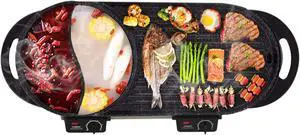 Liven Electric Grill With Hot Pot,Multifunctional Indoor Teppanyaki Grill/Korean BBQ/Shabu Shabu Hot Pot,Separate Temperature Control,3.6L Capacity for 2-10 People,SK-J6868