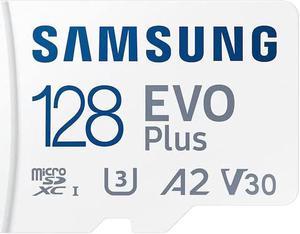 Samsung 128GB EVO Plus microSDXC Up to 130MB/s Transfer Speed, C10, U3, V30, 4K, A2. Includes Full-Size SD Adapter
