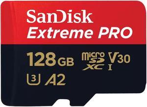 SanDisk 128GB Extreme PRO® microSD UHS-I Card with Adapter C10, U3, V30, A2, 200MB/s Read 90MB/s Write SDSQXCD-128G-GN6MA