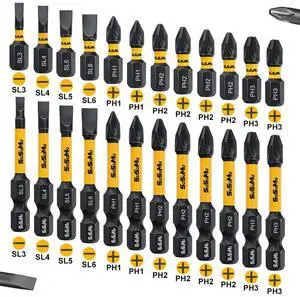 SUSUMU Impact Phillips Head Set 24pcs (SL3-SL6&PH1-PH3), 2.5cm/1"&5cm/2" S2 Alloy Steel Screwdriver bit set