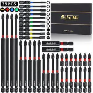 SUSUMU 39PC Magnetic Impact Cross Drill Bit Shaped Slotted Groove Square Hexagon Plug-in Drill Bit 1 2 3 4 6 Inch Anti Slip Long Screwdriver Bit Set