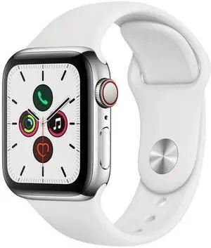 Apple iWatch Series 5 40MM Stainless Steel Case with White Sport Band (GPS + Cellular) - Grade A