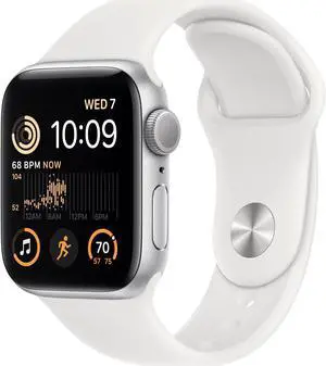 Apple iWatch Series SE 2nd Gen 44MM Silver Aluminum Case with White Sport Band (GPS Only) - Refurbished Very Good