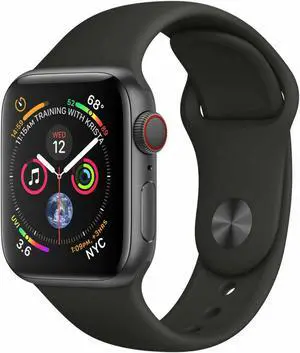 Apple Watch 44MM Series 4 GPS & Cellular Black Stainless Steel Black Sport Band-Refurbished Very Good
