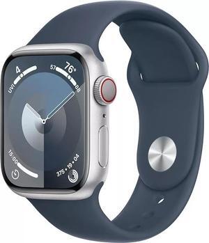 Apple Watch Series 9 [GPS + Cellular 41mm] Silver Aluminum Case with Blue Sport Band-Grade A