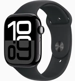 Apple Watch Series 10 [GPS + Cellular 46mm] Jet Black Aluminum Case with Black Sport Band-Grade A