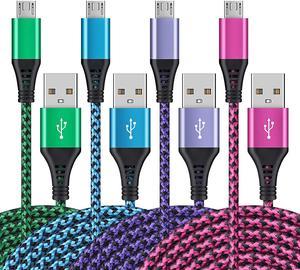 Micro USB Cables [4Pack/6Ft] AILKIN Android USB 2.0A Male to Micro B Charger Cord, Fast Charging Speed Data Wire Nylon Colored Braided Powerline Cable for Samsung Galaxy S7 S6 J7 J3 J8 A01 Kindle Fire