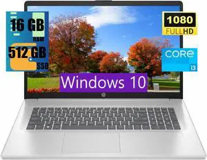 HP 17 Laptop, 17.3" FHD (1920 x 1080) Display, Intel Core i3-N305 8 Cores Processor, Intel UHD Graphics, 16GB DDR4  512GB PCIe SSD, Webcam, HDMI, Fingerprint Reader, Wi-Fi 6, Windows 10